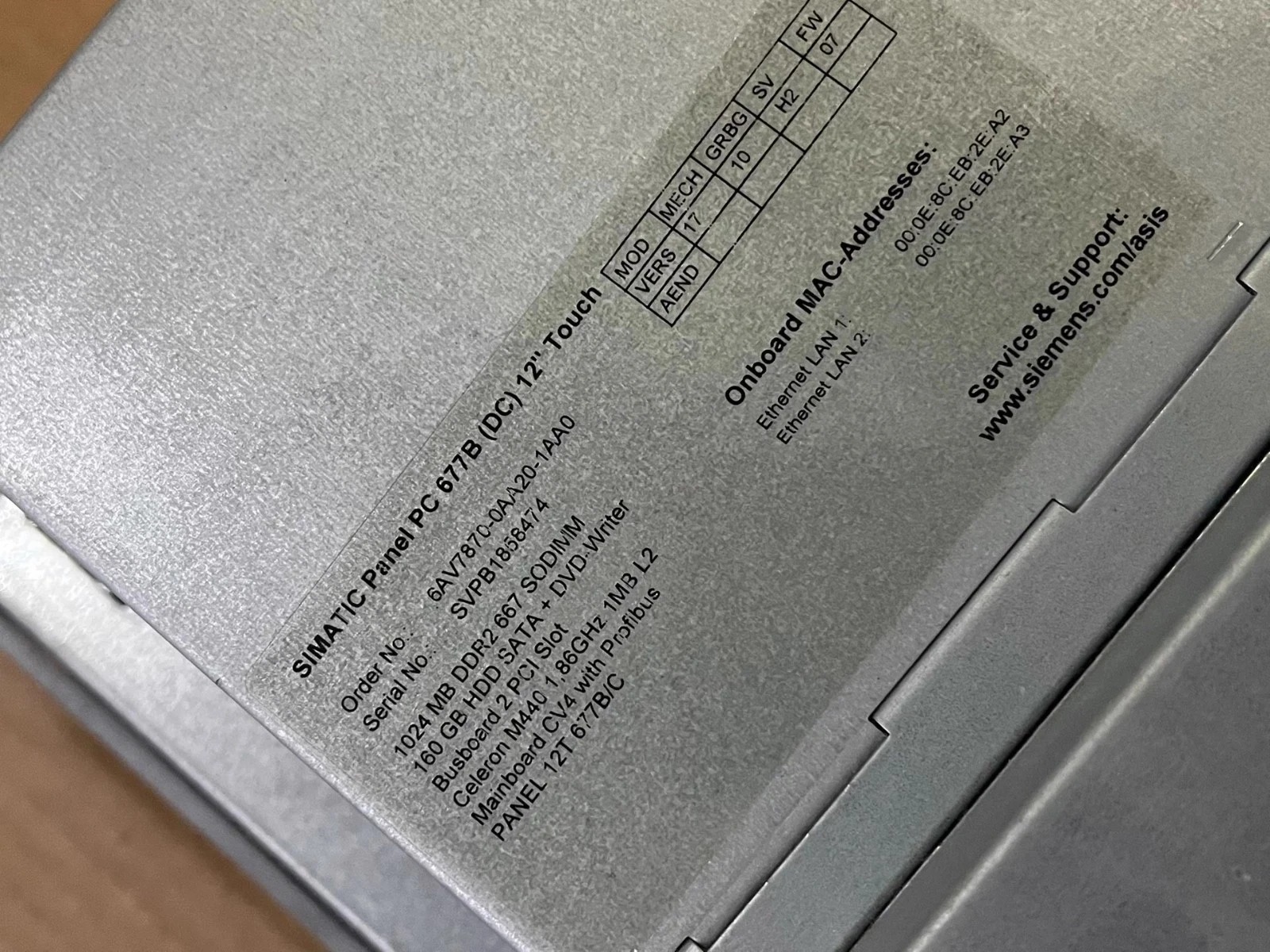 Siemens Panel PC Industrial HMI | 6AV7870-0AA20-1AA0