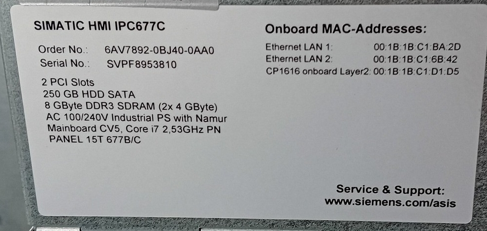Siemens 6AV7892-0BJ40-0AA0 SIMATIC HMI Accessory Module