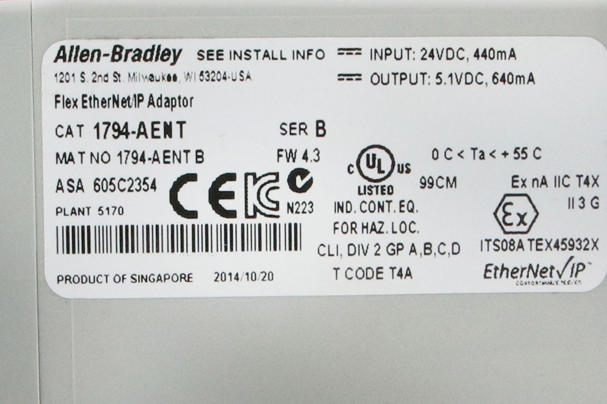 Allen-Bradley 1794-AENT FLEX I/O Ethernet Adapter Module, EtherNet/IP Communication