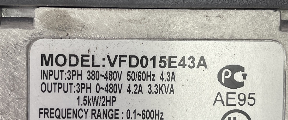 Delta Electronics VFD015E43A AC Motor Drive Inverter 3 Ph 480V POWERFOIL X VFD-E