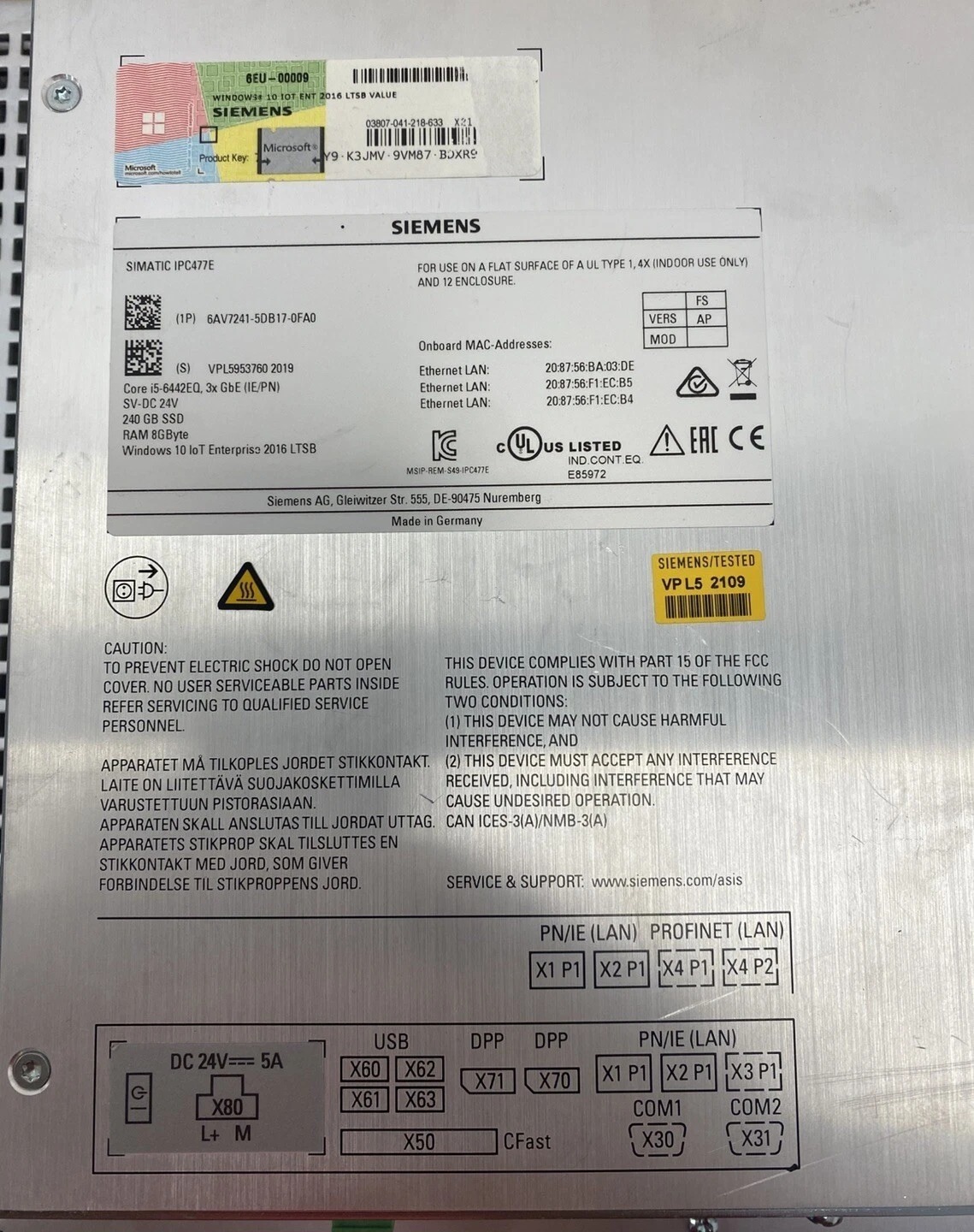 Siemens 6AV7241-5DB17-0FA0 SIMATIC HMI Panel Industrial