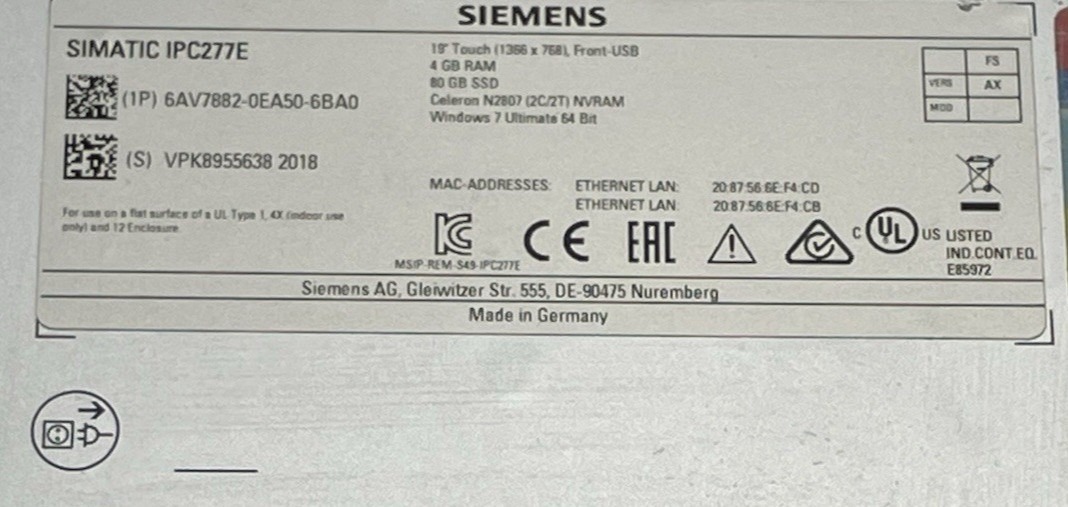 Siemens 6AV7882-0CB20-6BA0 | Panel PC 
