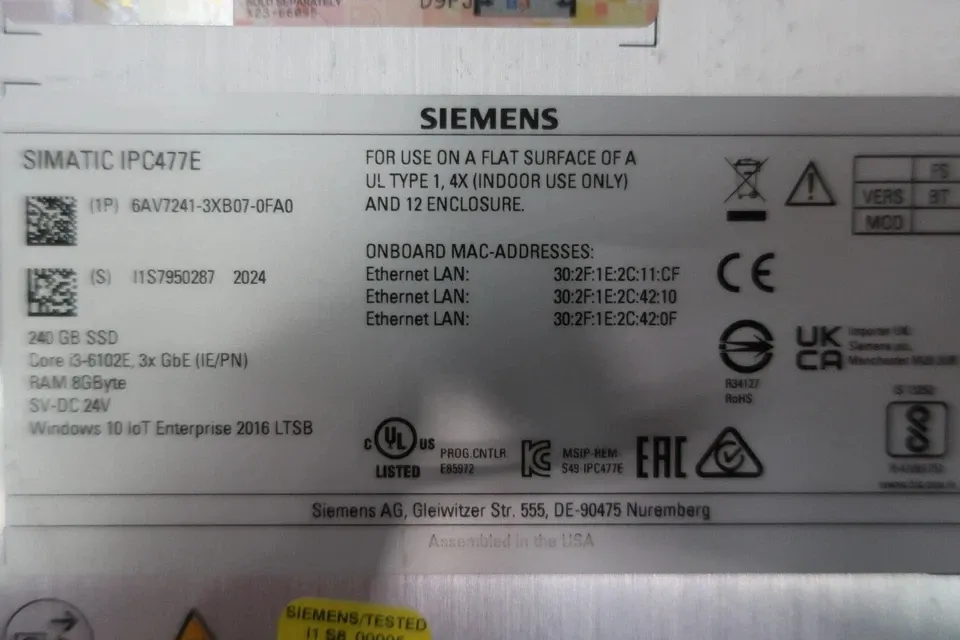 Siemens 6AV7241-3XB07-0FA0 SIMATIC HMI Panel Industrial Automation 