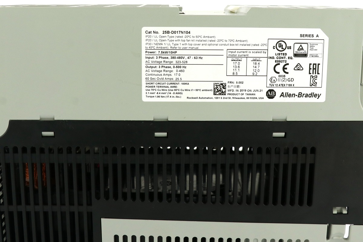 Allen-Bradley 25B-D017N104 PowerFlex 525 AC Drive, 10 HP Variable Frequency Drive