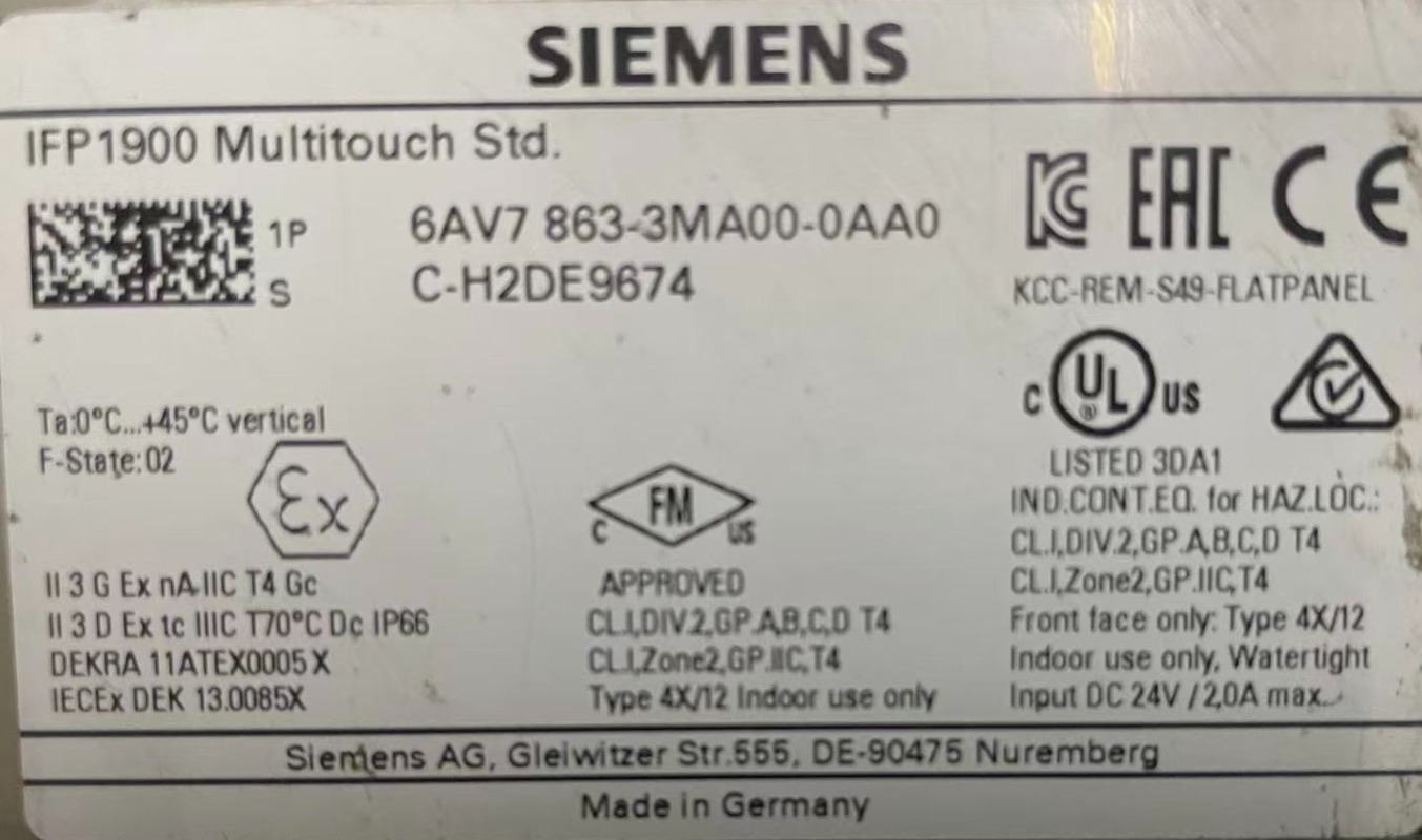 Siemens 6AV7863-3MA00-0AA0 SIMATIC HMI Panel