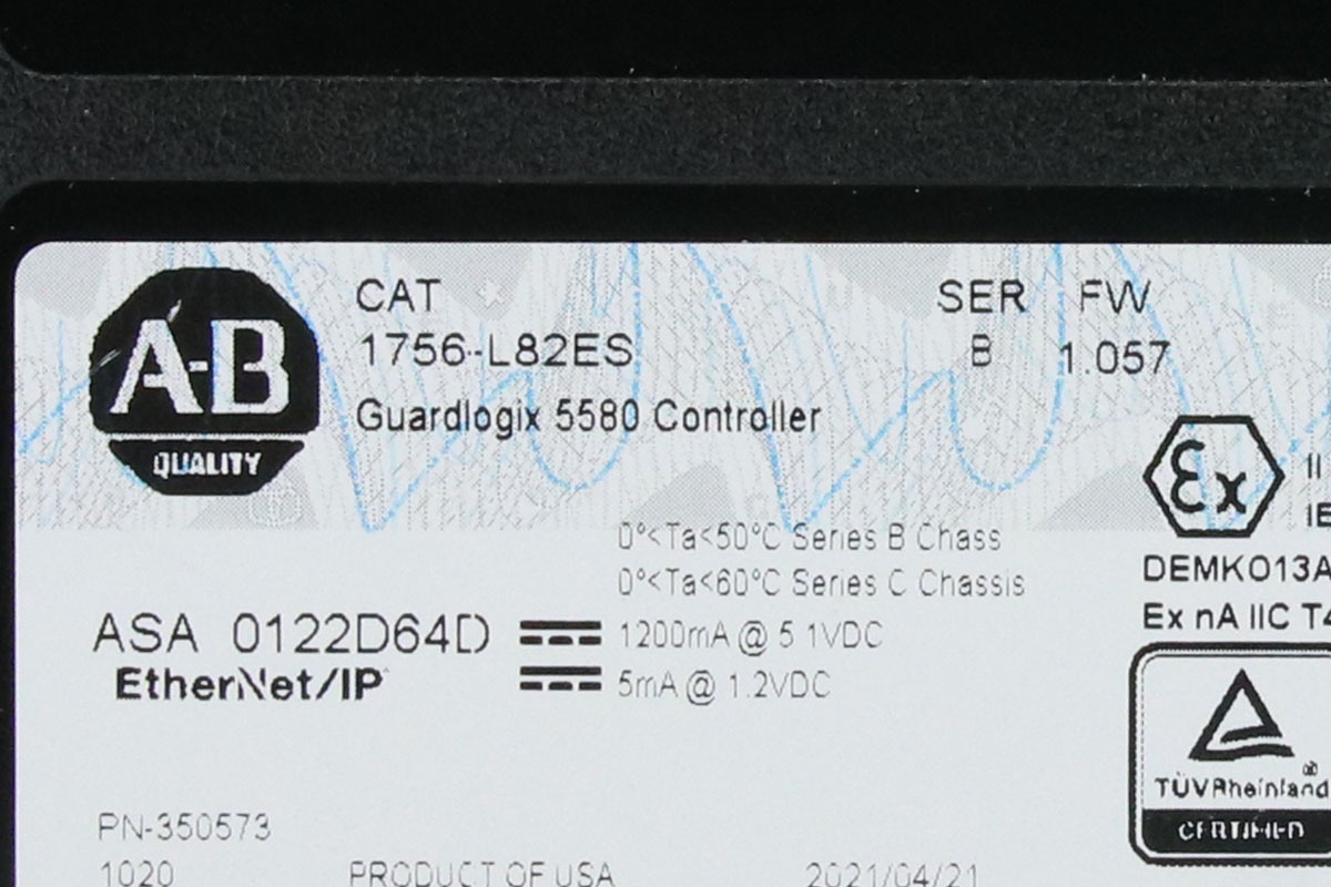 Allen-Bradley 1756-L82ES GuardLogix 5580 Safety Controller, 5MB / 2.5MB Memory, SIL 3 PLe, EtherNet/IP