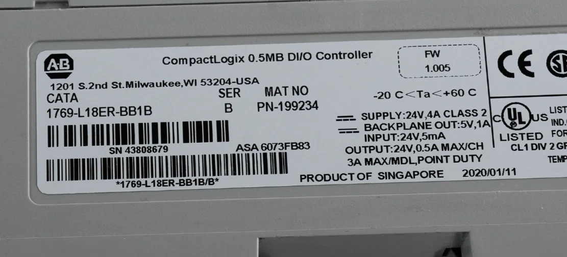Allen Bradley 1769-L18ER-BB1B /B CompactLogix 5370 L1 Controller