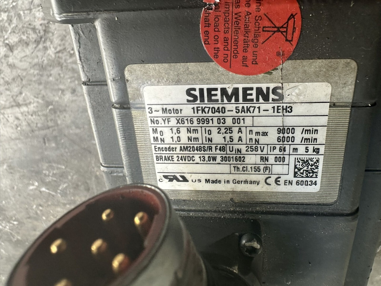 Siemens 1FK7040-5AK71-1EH3 SIMOTICS S Servo Motor