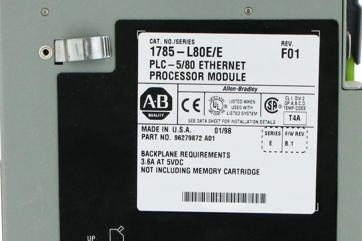 Allen-Bradley 1785-L80E PLC-5/80E Ethernet Processor, 100K Memory, Industrial PLC Controller