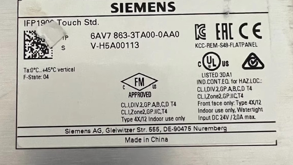 Siemens 6AV7863-3TA00-0AA0 SIMATIC HMI Panel